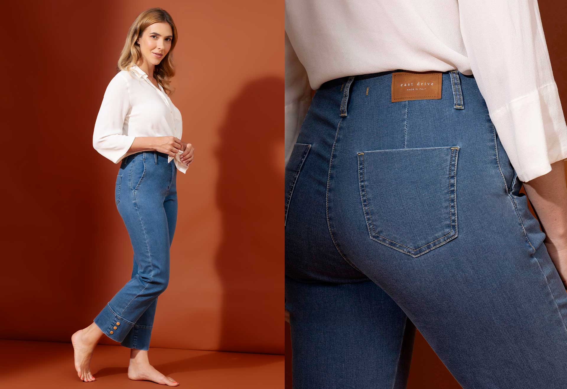 Outfit denim East Drive con dettaglio tasca posteriore jeans