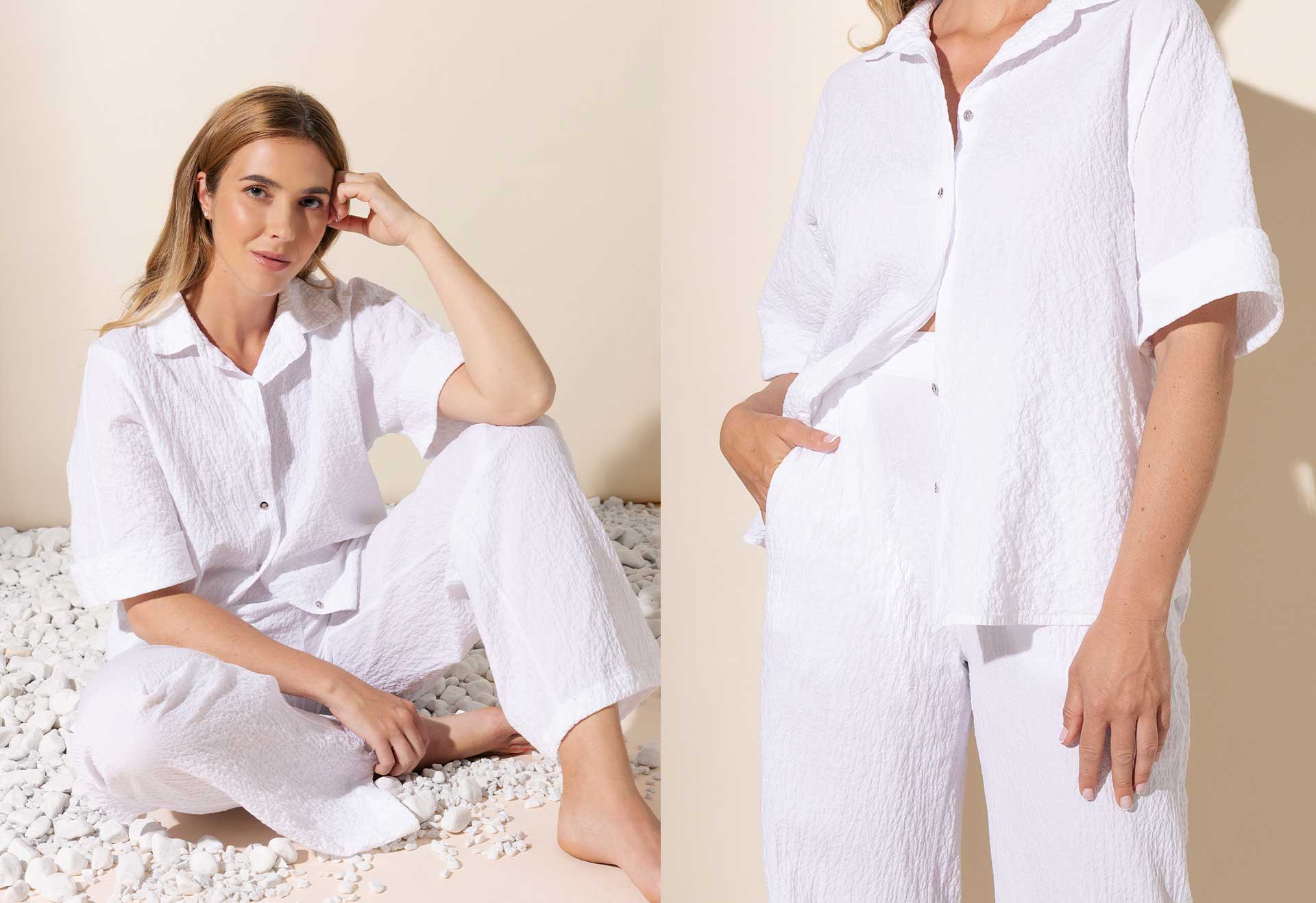 Completo donna East Drive total white con camicia e pantaloni