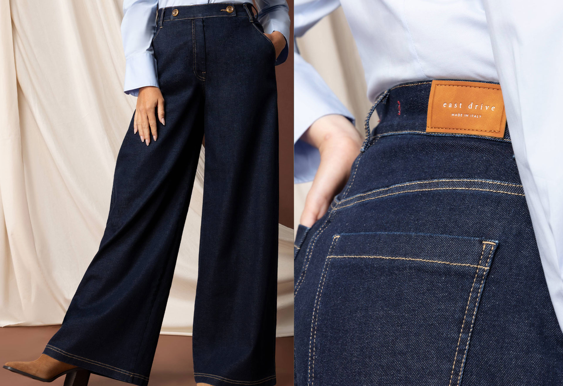 Jeans donna East Drive a gamba larga con camicia a righe