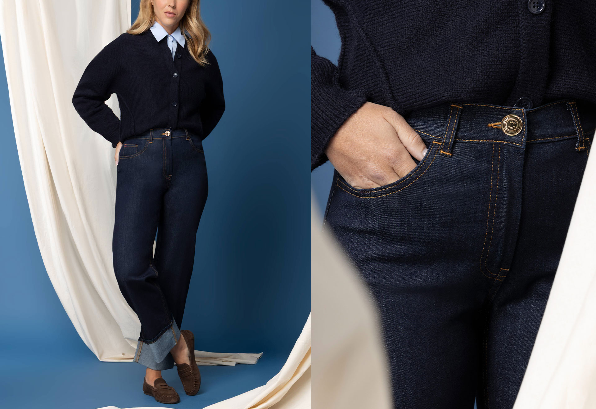 Outfit donna East Drive con pantaloni beige e top nero